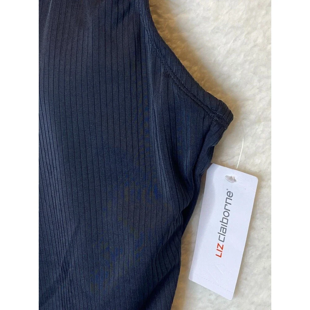 Liz Claiborne Woman One Piece Swimsuit Ribbed Size 14 Bathing Suit Black NEW - Picture 7 of 11